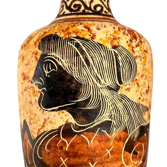Greek Miniature Pottery Jug Woman Mythology Handle Hand Made in Greece 3" Brown - Picture 3 of 9